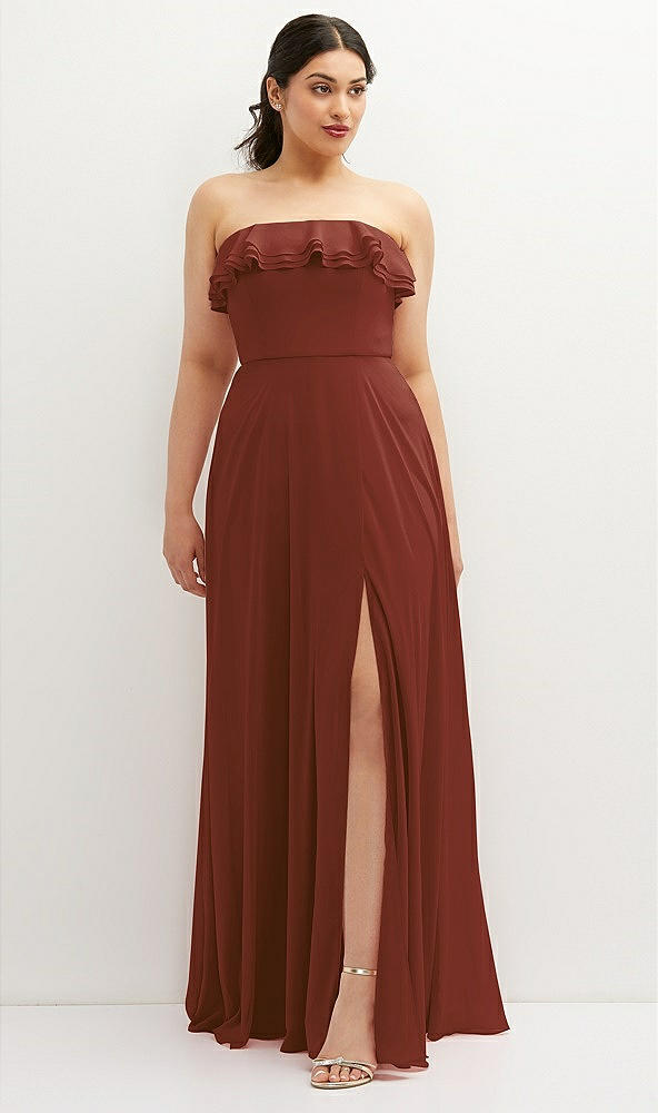 Front View - Auburn Moon Tiered Ruffle Neck Strapless Maxi Dress with Front Slit