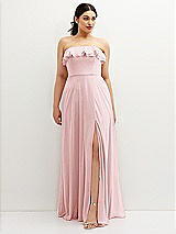 Front View Thumbnail - Ballet Pink Tiered Ruffle Neck Strapless Maxi Dress with Front Slit