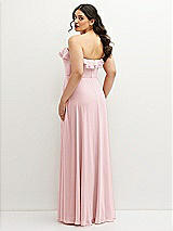 Rear View Thumbnail - Ballet Pink Tiered Ruffle Neck Strapless Maxi Dress with Front Slit