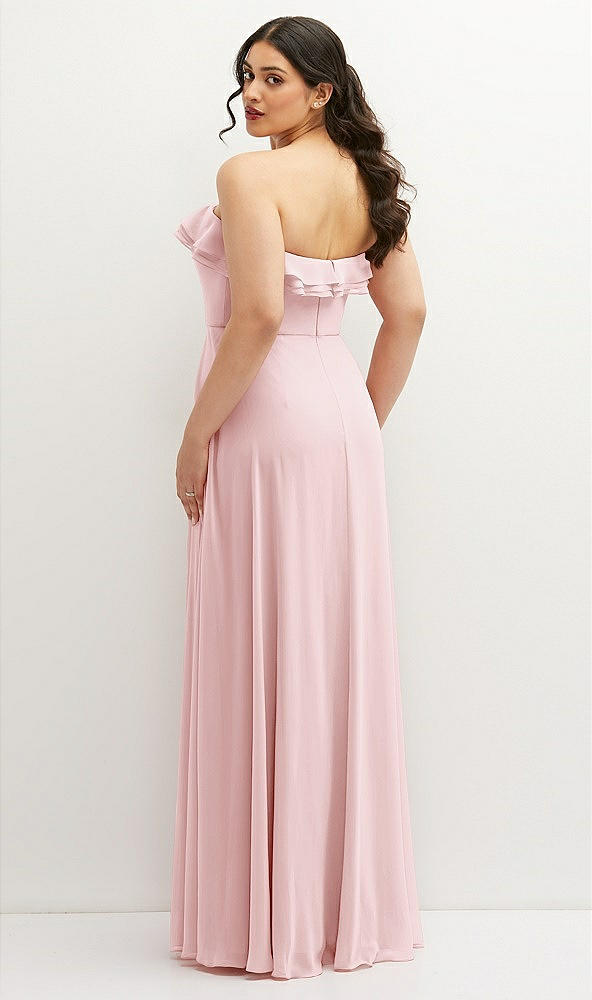 Back View - Ballet Pink Tiered Ruffle Neck Strapless Maxi Dress with Front Slit