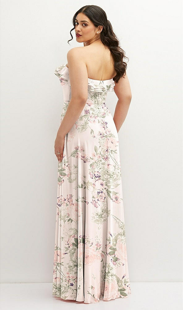 Back View - Blush Garden Tiered Ruffle Neck Strapless Maxi Dress with Front Slit