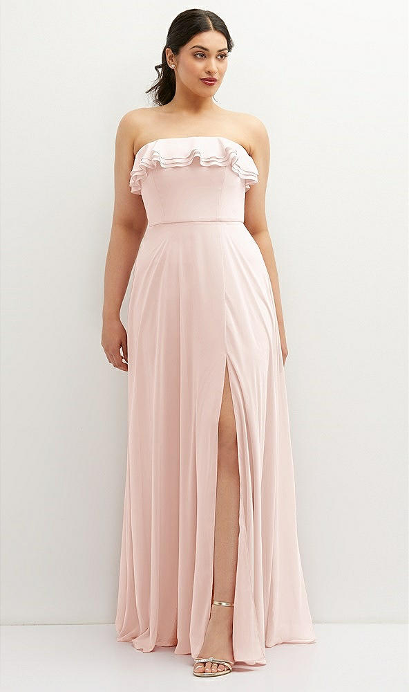 Front View - Blush Tiered Ruffle Neck Strapless Maxi Dress with Front Slit