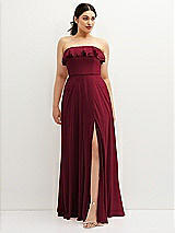 Front View Thumbnail - Burgundy Tiered Ruffle Neck Strapless Maxi Dress with Front Slit