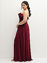 Side View Thumbnail - Burgundy Tiered Ruffle Neck Strapless Maxi Dress with Front Slit