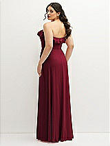Rear View Thumbnail - Burgundy Tiered Ruffle Neck Strapless Maxi Dress with Front Slit