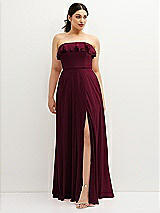 Front View Thumbnail - Cabernet Tiered Ruffle Neck Strapless Maxi Dress with Front Slit