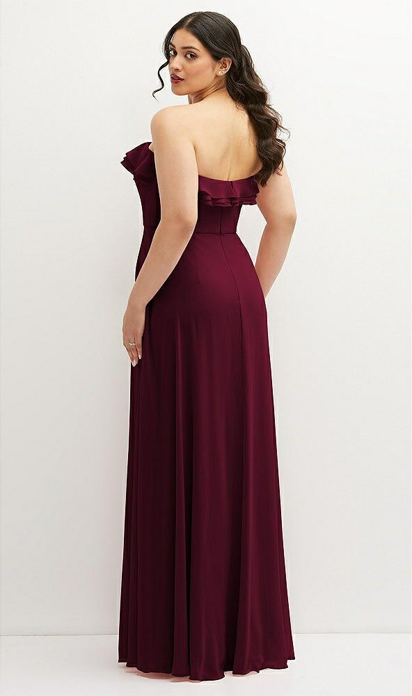 Back View - Cabernet Tiered Ruffle Neck Strapless Maxi Dress with Front Slit