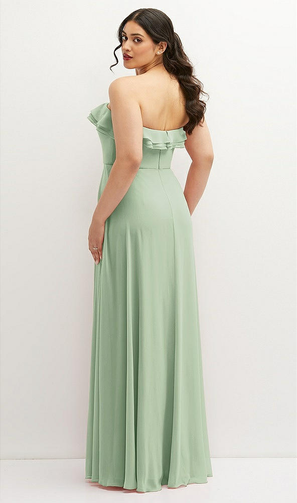 Back View - Celadon Tiered Ruffle Neck Strapless Maxi Dress with Front Slit