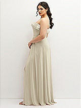 Side View Thumbnail - Champagne Tiered Ruffle Neck Strapless Maxi Dress with Front Slit