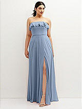 Front View Thumbnail - Cloudy Tiered Ruffle Neck Strapless Maxi Dress with Front Slit