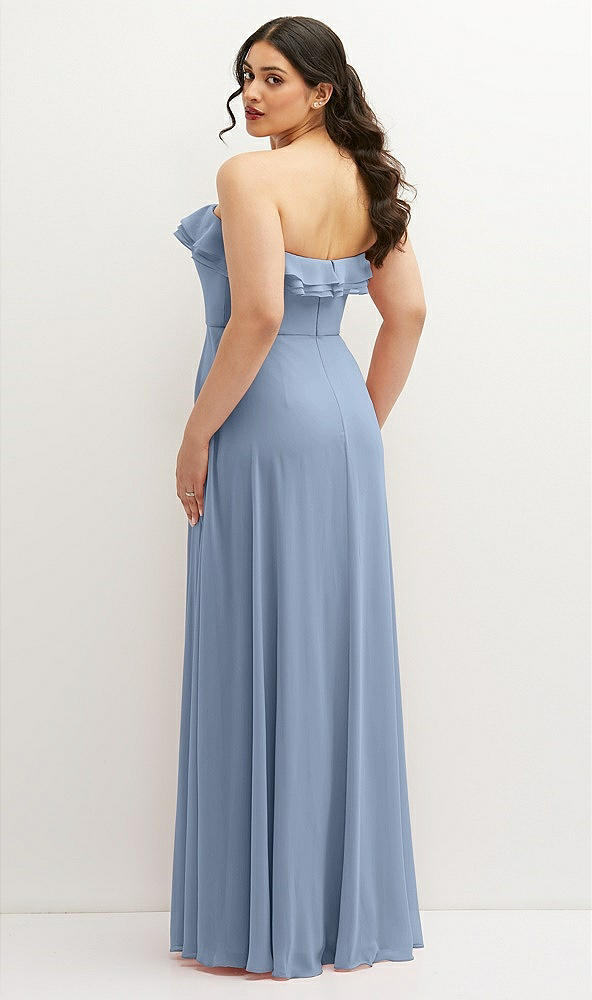 Back View - Cloudy Tiered Ruffle Neck Strapless Maxi Dress with Front Slit