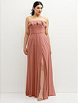 Front View Thumbnail - Desert Rose Tiered Ruffle Neck Strapless Maxi Dress with Front Slit