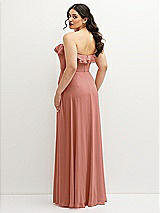Rear View Thumbnail - Desert Rose Tiered Ruffle Neck Strapless Maxi Dress with Front Slit