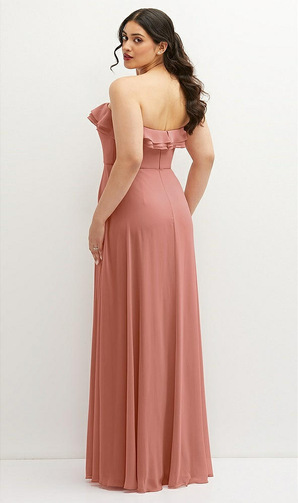 Back View - Desert Rose Tiered Ruffle Neck Strapless Maxi Dress with Front Slit
