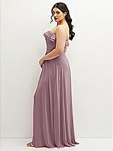 Side View Thumbnail - Dusty Rose Tiered Ruffle Neck Strapless Maxi Dress with Front Slit