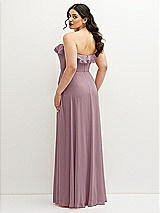 Rear View Thumbnail - Dusty Rose Tiered Ruffle Neck Strapless Maxi Dress with Front Slit
