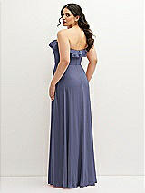 Rear View Thumbnail - French Blue Tiered Ruffle Neck Strapless Maxi Dress with Front Slit