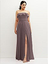Front View Thumbnail - French Truffle Tiered Ruffle Neck Strapless Maxi Dress with Front Slit