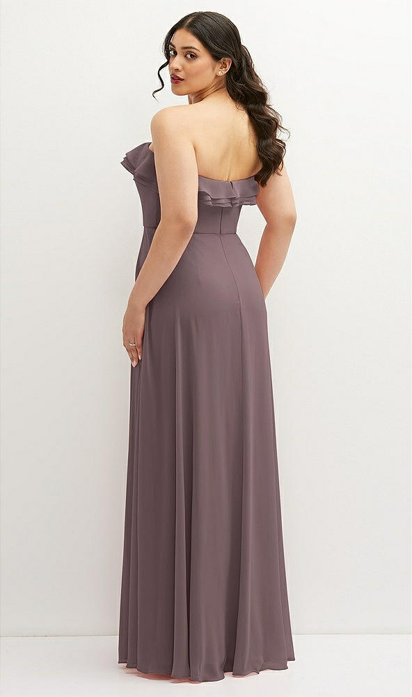 Back View - French Truffle Tiered Ruffle Neck Strapless Maxi Dress with Front Slit
