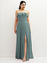 Front View Thumbnail - Icelandic Tiered Ruffle Neck Strapless Maxi Dress with Front Slit