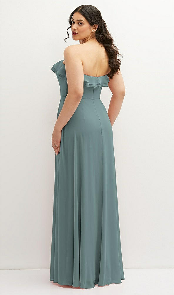 Back View - Icelandic Tiered Ruffle Neck Strapless Maxi Dress with Front Slit