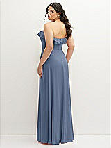 Rear View Thumbnail - Larkspur Blue Tiered Ruffle Neck Strapless Maxi Dress with Front Slit