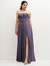 Front View Thumbnail - Lavender Tiered Ruffle Neck Strapless Maxi Dress with Front Slit