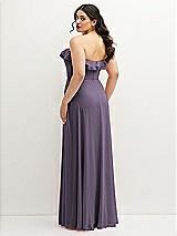 Rear View Thumbnail - Lavender Tiered Ruffle Neck Strapless Maxi Dress with Front Slit