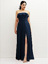 Front View Thumbnail - Midnight Navy Tiered Ruffle Neck Strapless Maxi Dress with Front Slit