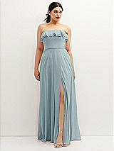 Front View Thumbnail - Morning Sky Tiered Ruffle Neck Strapless Maxi Dress with Front Slit