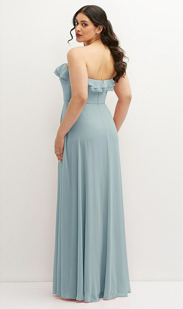 Back View - Morning Sky Tiered Ruffle Neck Strapless Maxi Dress with Front Slit