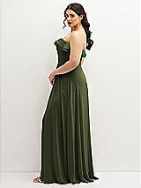 Side View Thumbnail - Olive Green Tiered Ruffle Neck Strapless Maxi Dress with Front Slit