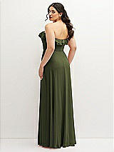 Rear View Thumbnail - Olive Green Tiered Ruffle Neck Strapless Maxi Dress with Front Slit