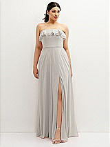 Front View Thumbnail - Oyster Tiered Ruffle Neck Strapless Maxi Dress with Front Slit