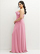 Side View Thumbnail - Peony Pink Tiered Ruffle Neck Strapless Maxi Dress with Front Slit