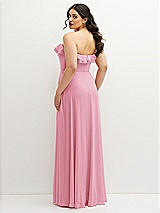 Rear View Thumbnail - Peony Pink Tiered Ruffle Neck Strapless Maxi Dress with Front Slit