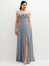 Front View Thumbnail - Platinum Tiered Ruffle Neck Strapless Maxi Dress with Front Slit