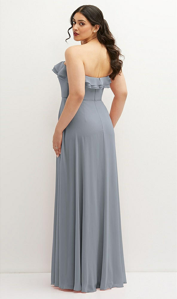 Back View - Platinum Tiered Ruffle Neck Strapless Maxi Dress with Front Slit
