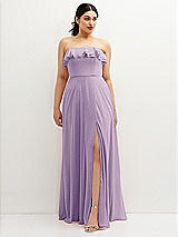 Front View Thumbnail - Pale Purple Tiered Ruffle Neck Strapless Maxi Dress with Front Slit