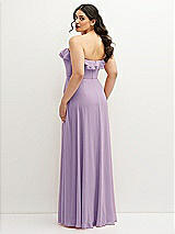 Rear View Thumbnail - Pale Purple Tiered Ruffle Neck Strapless Maxi Dress with Front Slit