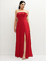Front View Thumbnail - Parisian Red Tiered Ruffle Neck Strapless Maxi Dress with Front Slit