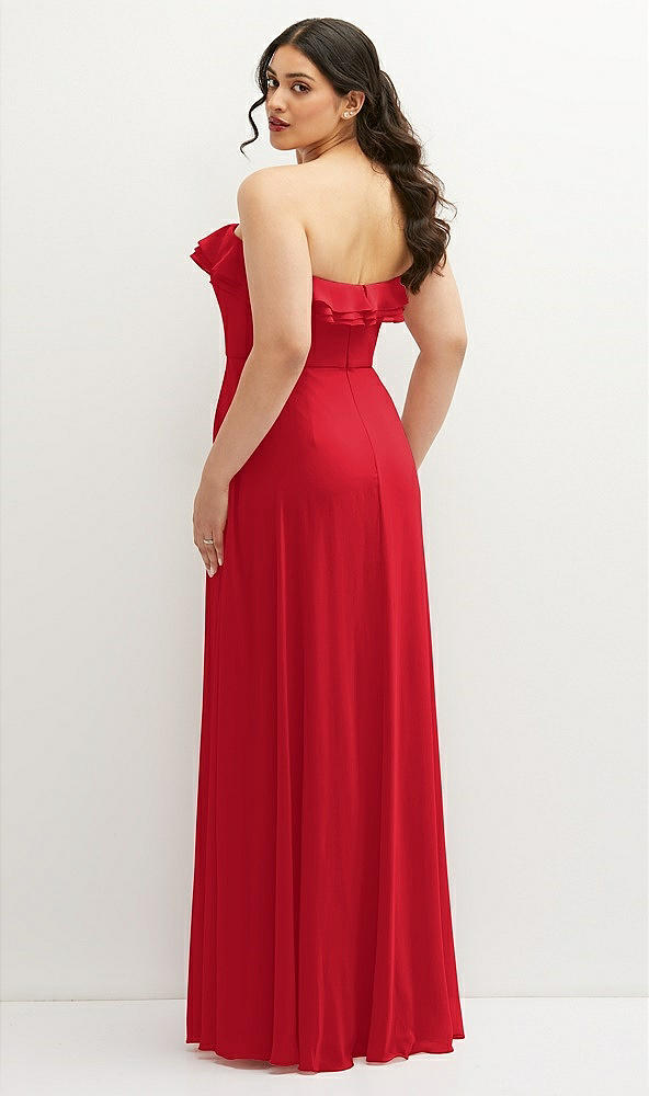 Back View - Parisian Red Tiered Ruffle Neck Strapless Maxi Dress with Front Slit