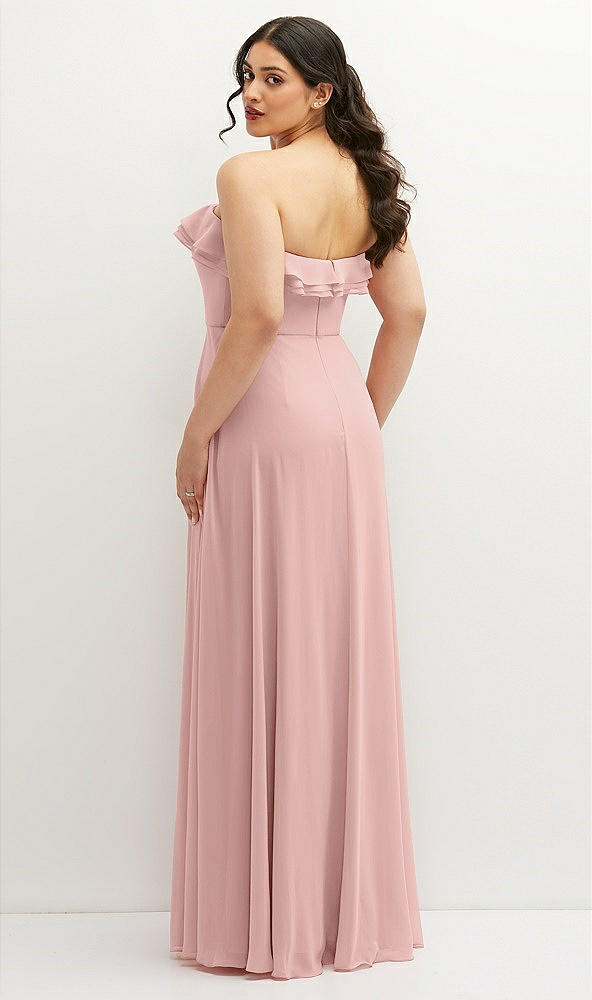 Back View - Rose - PANTONE Rose Quartz Tiered Ruffle Neck Strapless Maxi Dress with Front Slit
