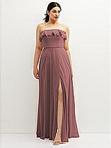 Front View Thumbnail - Rosewood Tiered Ruffle Neck Strapless Maxi Dress with Front Slit