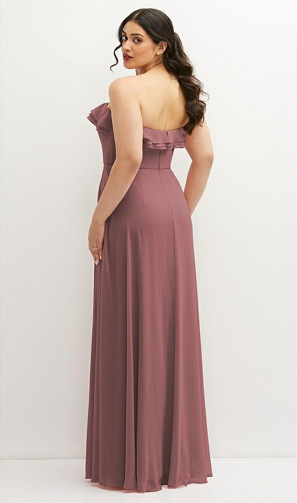 Back View - Rosewood Tiered Ruffle Neck Strapless Maxi Dress with Front Slit