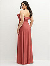 Rear View Thumbnail - Coral Pink Tiered Ruffle Neck Strapless Maxi Dress with Front Slit