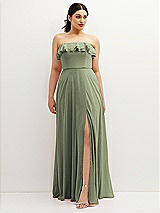 Front View Thumbnail - Sage Tiered Ruffle Neck Strapless Maxi Dress with Front Slit