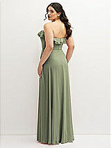 Rear View Thumbnail - Sage Tiered Ruffle Neck Strapless Maxi Dress with Front Slit