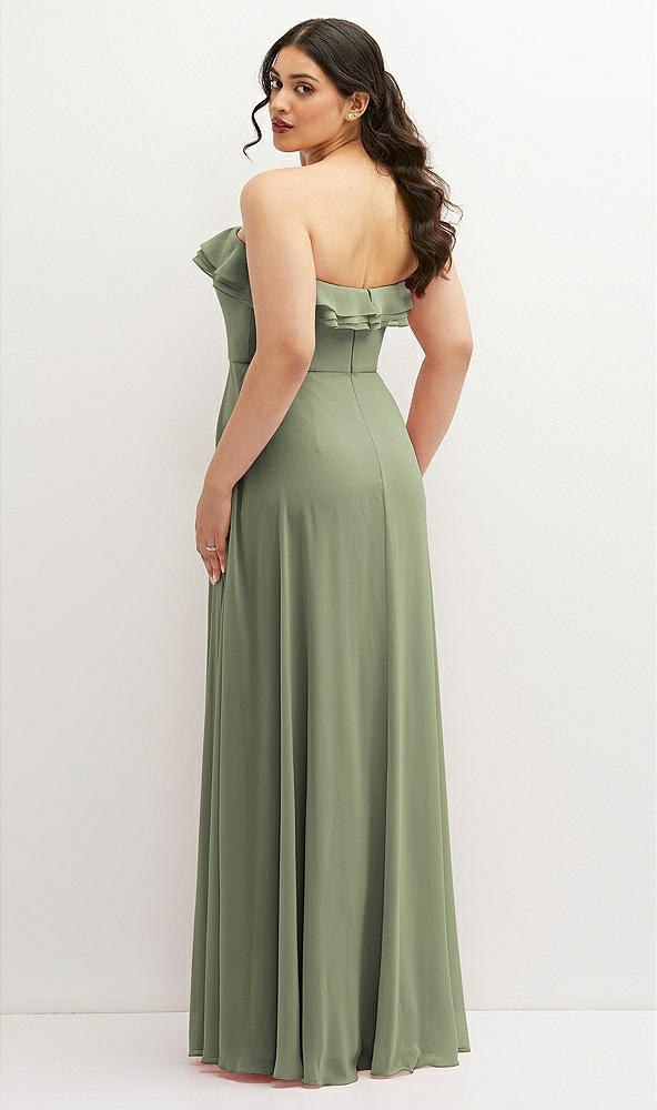 Back View - Sage Tiered Ruffle Neck Strapless Maxi Dress with Front Slit