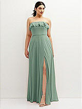 Front View Thumbnail - Seagrass Tiered Ruffle Neck Strapless Maxi Dress with Front Slit